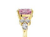 Yellow gold Fancy Pink Cushion Cut Brilliant Diamond Solitaire Ring with Pear Side Stones and Four-Prong Setting_8