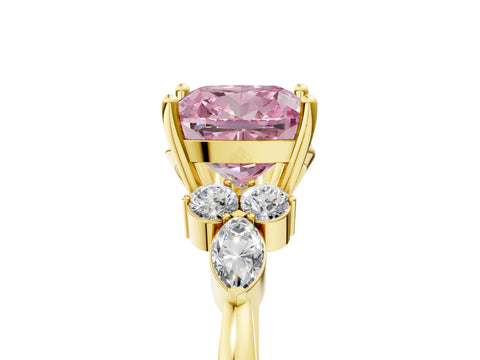 Yellow gold Fancy Pink Cushion Cut Brilliant Diamond Solitaire Ring with Pear Side Stones and Four-Prong Setting_8