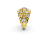 Yellow gold Fancy Pink Cushion Cut Brilliant Halo Pave Diamond Milgrain Ring_2