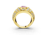 Yellow gold Fancy Pink Cushion Cut Brilliant Halo Pave Diamond Milgrain Ring_3
