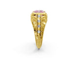 Yellow gold Fancy Pink Cushion Cut Brilliant Milgrain Filigree Diamond Ring with Square Prong Setting_2