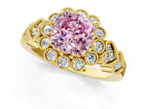 Yellow gold Fancy Pink Cushion Cut Brilliant Milgrain Pave Heart Band Solitaire Ring_1
