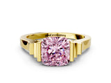 Yellow gold Fancy Pink Cushion Cut Brilliant Solitaire Diamond Ring with Channel Set Band and Bar Prong Setting_6