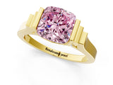 Yellow gold Fancy Pink Cushion Cut Brilliant Solitaire Diamond Ring with Channel Set Band and Bar Prong Setting_7