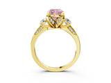 Yellow gold Fancy Pink Cushion Cut Brilliant Three-Stone Diamond Ring with Pavé Band and Four-Prong Setting_18