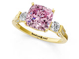 Yellow gold Fancy Pink Cushion Cut Brilliant Three-Stone Pave Band with Four-Prong Setting_1