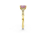 Yellow gold Fancy Pink Cushion Cut Brilliant Three-Stone Pave Band with Four-Prong Setting_2