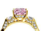 Yellow gold Fancy Pink Cushion Cut Brilliant Three-Stone Pave Band with Four-Prong Setting_4
