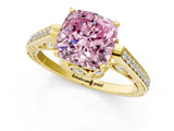 Yellow gold Fancy Pink Cushion  Cut Cathedral Pave Diamond Engagement Ring with Six-Prong Setting_34