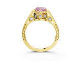 Yellow gold Fancy Pink Cushion  Cut Cathedral Pave Diamond Engagement Ring with Six-Prong Setting_36