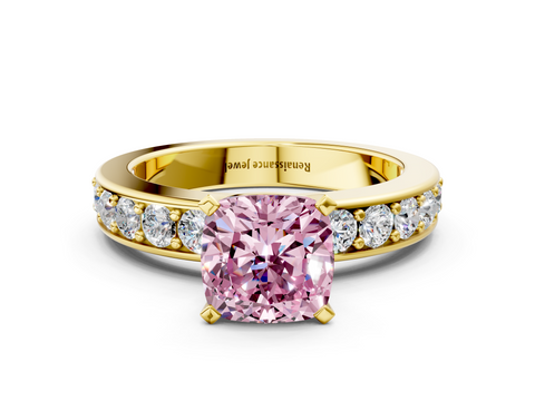 Yellow gold Fancy Pink Cushion  Cut Channel Set Diamond Engagement Ring with Four-Prong Setting_243