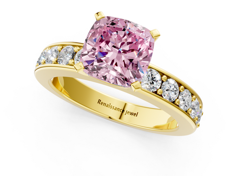Yellow gold Fancy Pink Cushion  Cut Channel Set Diamond Engagement Ring with Four-Prong Setting_244
