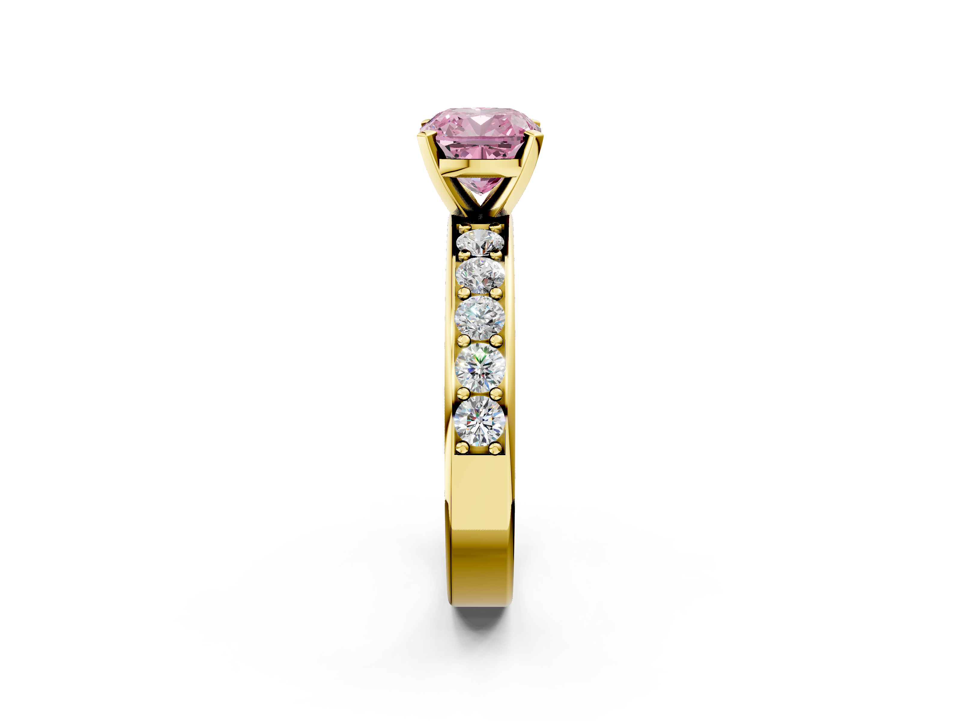 Yellow gold Fancy Pink Cushion  Cut Channel Set Diamond Engagement Ring with Four-Prong Setting_245