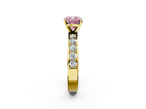 Yellow gold Fancy Pink Cushion  Cut Channel Set Diamond Engagement Ring with Four-Prong Setting_245
