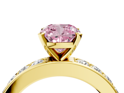 Yellow gold Fancy Pink Cushion  Cut Channel Set Diamond Engagement Ring with Four-Prong Setting_247