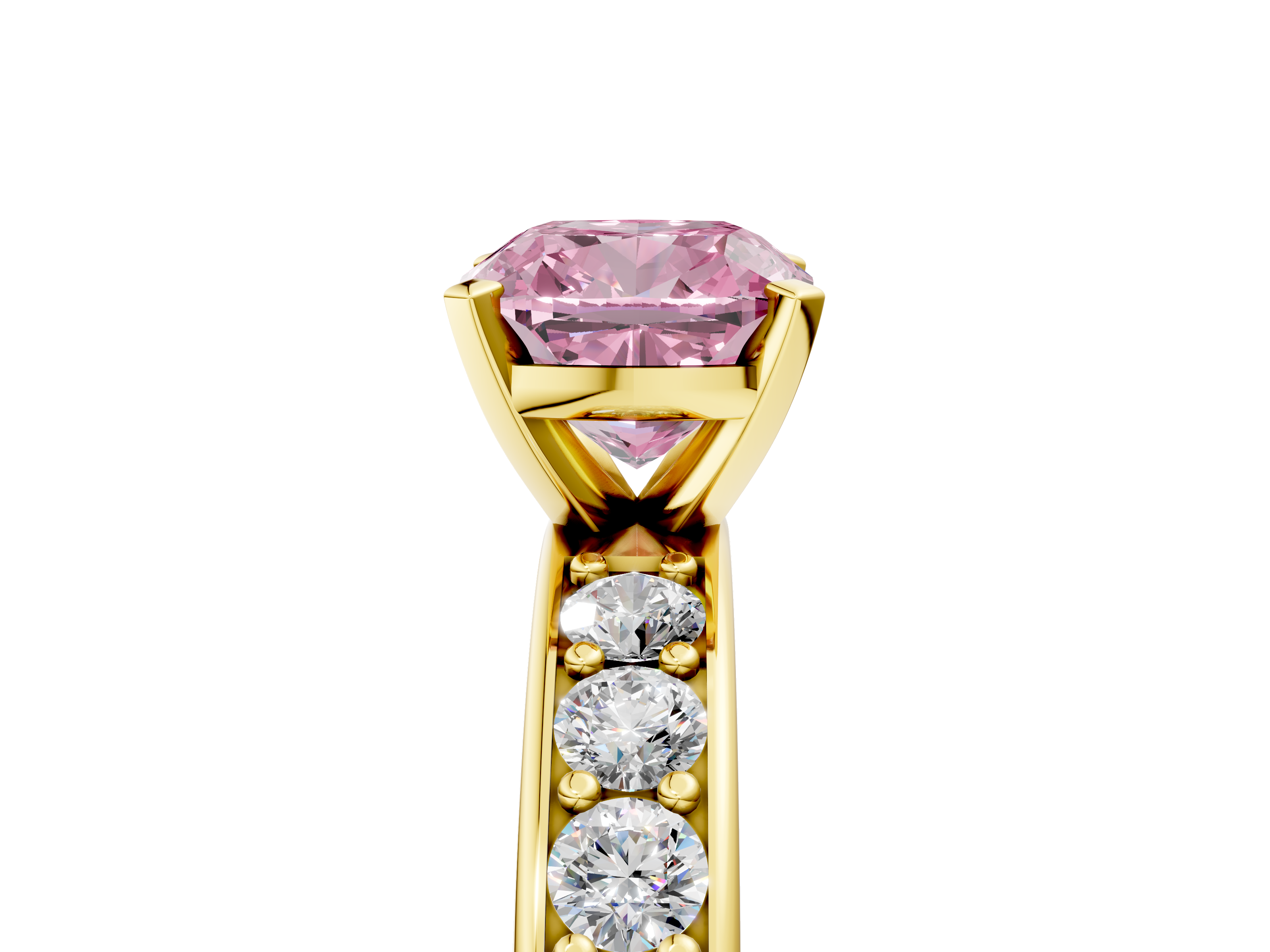 Yellow gold Fancy Pink Cushion  Cut Channel Set Diamond Engagement Ring with Four-Prong Setting_248