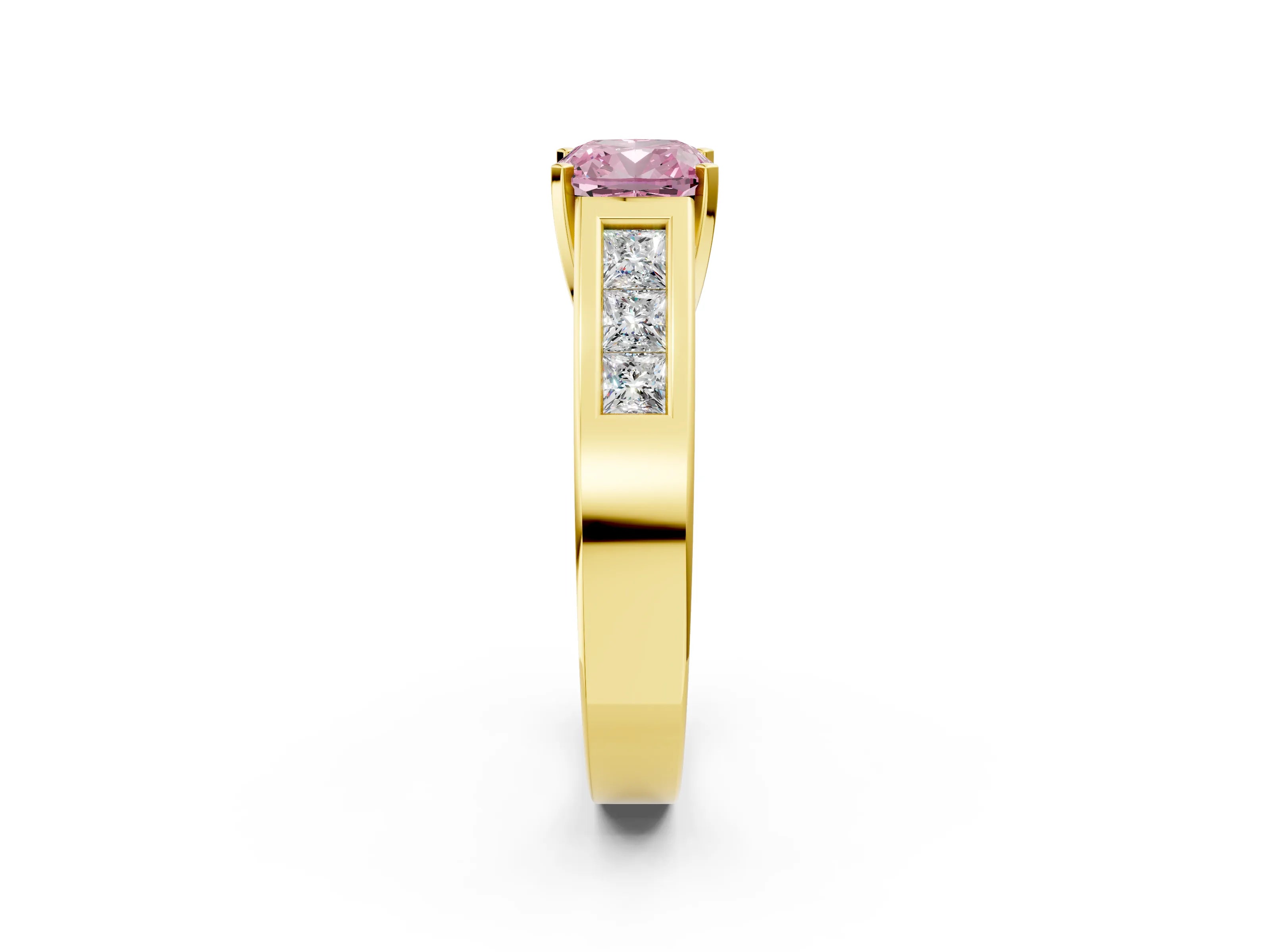 Yellow gold Fancy Pink Cushion Cut Cut Channel Set Solitaire Ring with Four-Prong Setting_2