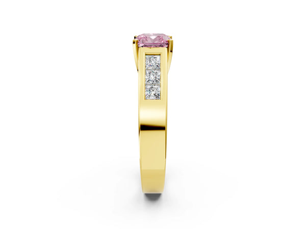 Yellow Gold Cushion Cut Engagement Ring Setting for Fancy Pink Center with Channel-Set Shoulders