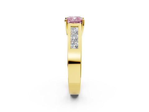Yellow gold Fancy Pink Cushion Cut Cut Channel Set Solitaire Ring with Four-Prong Setting_2