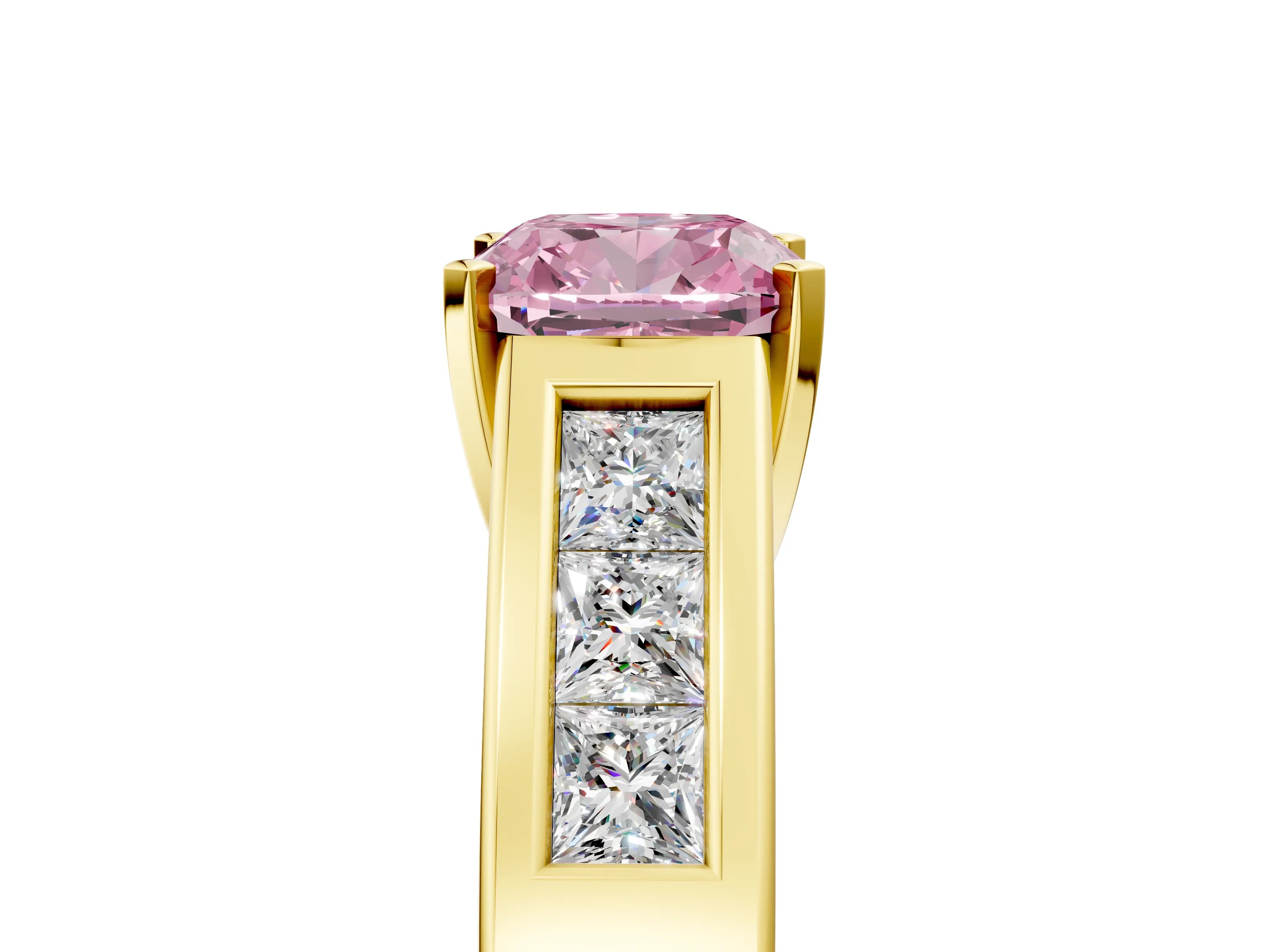 Yellow gold Fancy Pink Cushion Cut Cut Channel Set Solitaire Ring with Four-Prong Setting_5