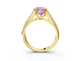 Yellow gold Fancy Pink Cushion Cut Cut Diamond Channel Set Pave Band with Tension Prong Setting_3