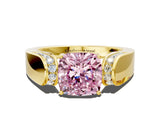 Yellow gold Fancy Pink Cushion Cut Cut Diamond Channel Set Solitaire Ring with Four-Prong Setting