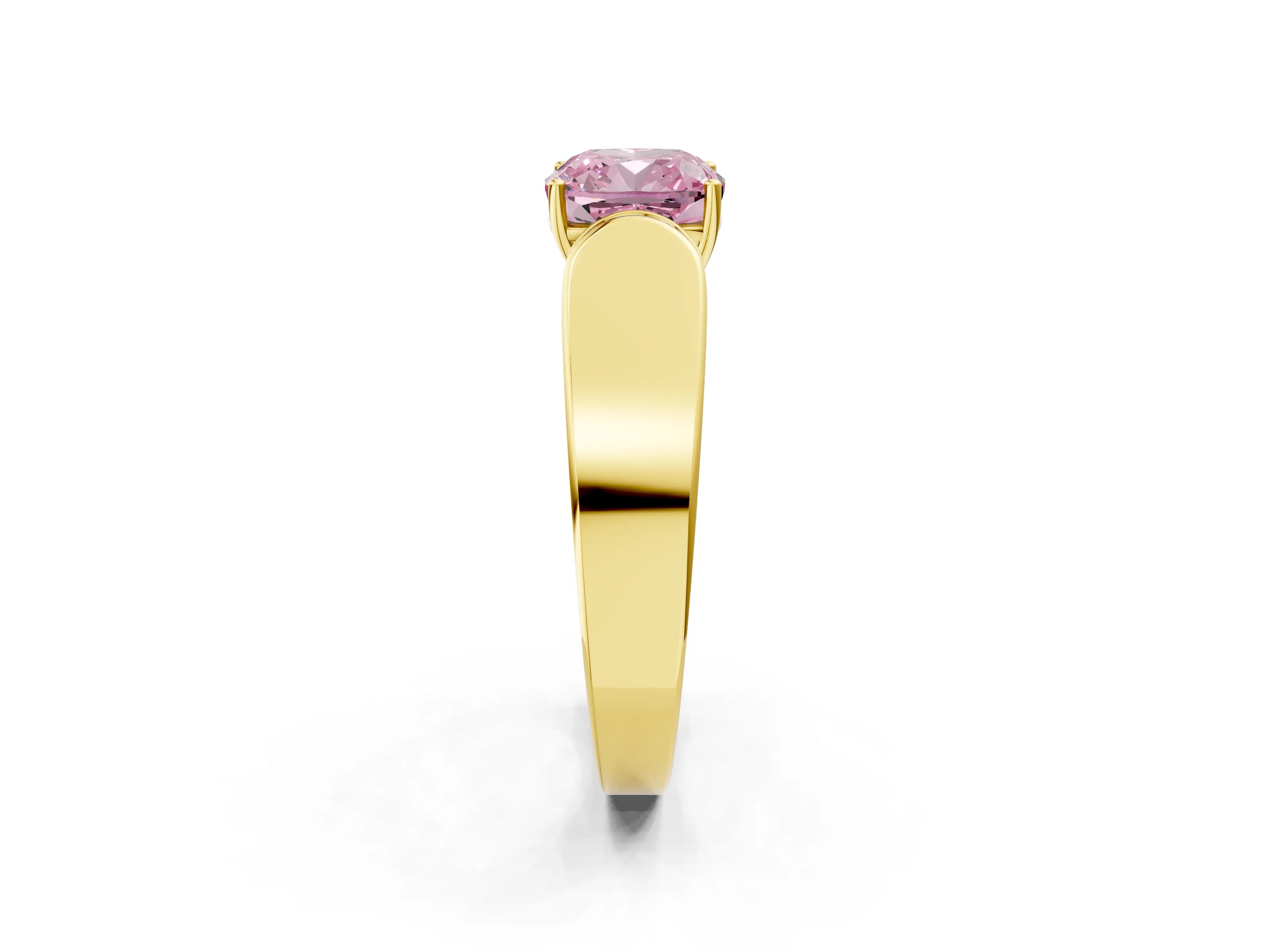Yellow gold Fancy Pink Cushion Cut Cut Diamond Channel Set Solitaire Ring with Four-Prong Setting_2
