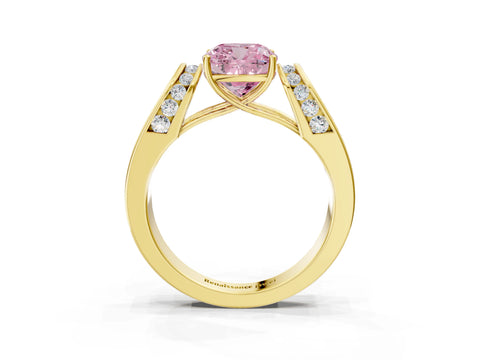 Yellow gold Fancy Pink Cushion Cut Cut Diamond Channel Set Solitaire Ring with Four-Prong Setting_3