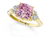Yellow gold Fancy Pink Cushion Cut Cut Diamond Cluster Ring with Solitaire Band and Four-Prong Setting_1
