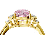 Yellow gold Fancy Pink Cushion Cut Cut Diamond Cluster Ring with Solitaire Band and Four-Prong Setting_4