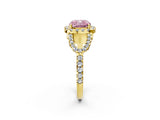 Yellow gold Fancy Pink Cushion Cut Cut Diamond Halo Engagement Ring with Open Split Pavé Band_2