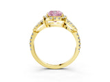 Yellow gold Fancy Pink Cushion Cut Cut Diamond Halo Engagement Ring with Open Split Pavé Band_3
