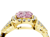 Yellow gold Fancy Pink Cushion Cut Cut Diamond Halo Engagement Ring with Open Split Pavé Band_4