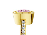 Yellow gold Fancy Pink Cushion Cut-Cut Diamond Halo Engagement Ring with Pave Band and Prong Setting_5