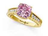 Yellow gold Fancy Pink Cushion Cut Cut Diamond Milgrain Pave Band Four-Prong Setting Ring_4