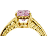 Yellow gold Fancy Pink Cushion Cut Cut Diamond Milgrain Pave Band Four-Prong Setting Ring_7