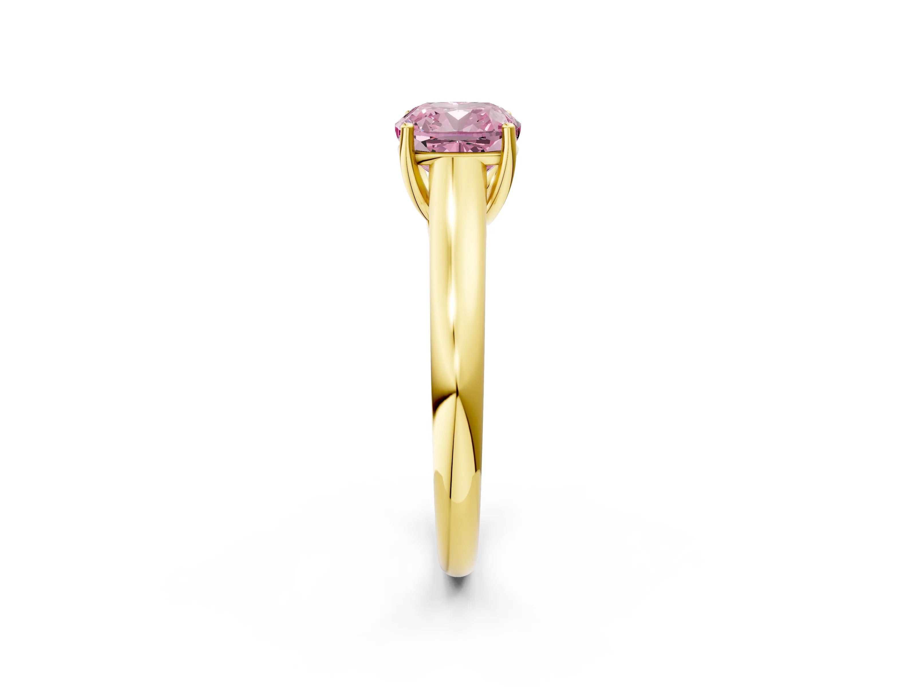 Yellow gold Fancy Pink Cushion Cut Cut Diamond Solitaire Engagement Ring with Tapered Plain Band and Four-Prong Setting_2