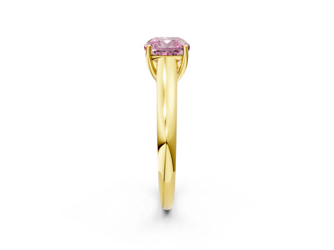 Yellow gold Fancy Pink Cushion Cut Cut Diamond Solitaire Engagement Ring with Tapered Plain Band and Four-Prong Setting_2