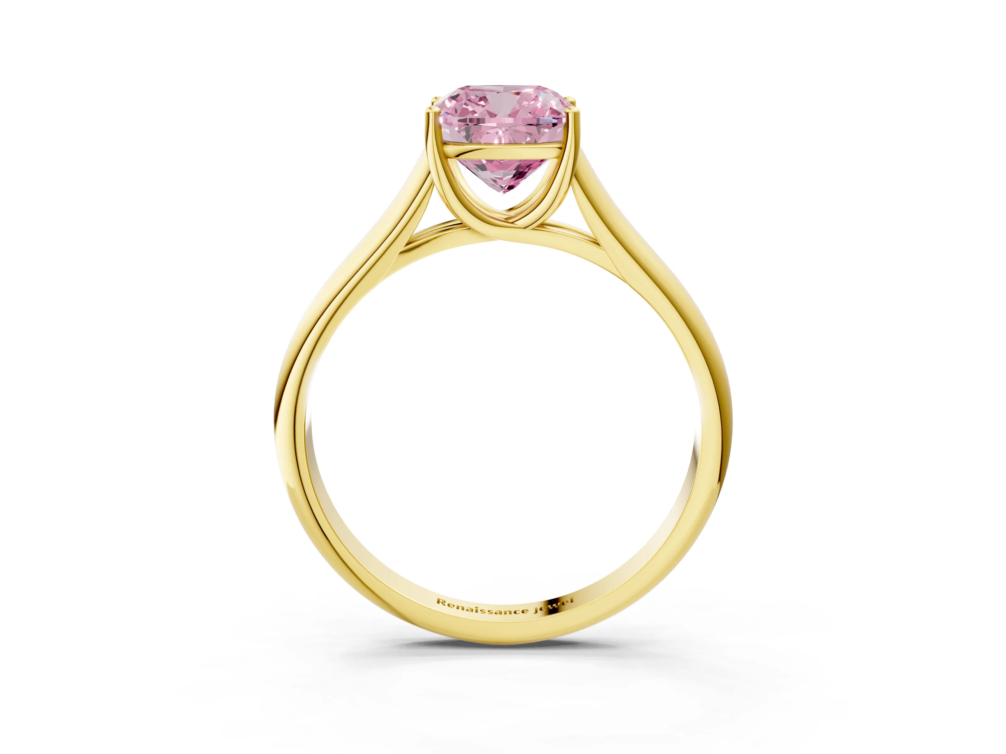 Yellow gold Fancy Pink Cushion Cut Cut Diamond Solitaire Engagement Ring with Tapered Plain Band and Four-Prong Setting_3