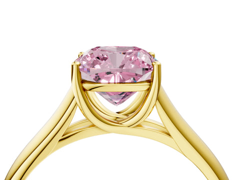 Yellow gold Fancy Pink Cushion Cut Cut Diamond Solitaire Engagement Ring with Tapered Plain Band and Four-Prong Setting_4