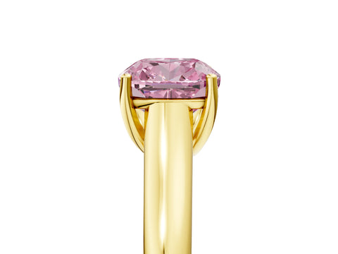 Yellow gold Fancy Pink Cushion Cut Cut Diamond Solitaire Engagement Ring with Tapered Plain Band and Four-Prong Setting_5