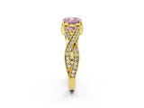 Yellow gold Fancy Pink Cushion Cut Cut Diamond Twisted Band with Milgrain Pave Setting and Four-Prong Setting_2