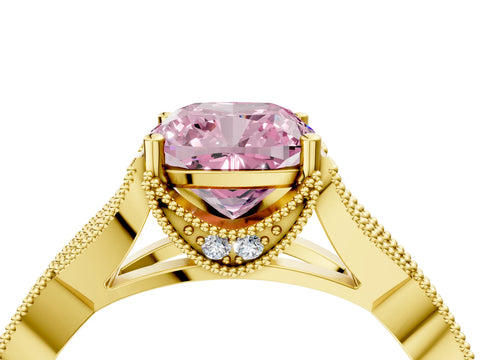 Yellow gold Fancy Pink Cushion Cut Cut Diamond Twisted Band with Milgrain Pave Setting and Four-Prong Setting_4