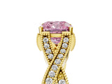 Yellow gold Fancy Pink Cushion Cut Cut Diamond Twisted Band with Milgrain Pave Setting and Four-Prong Setting_5