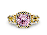 Yellow gold Fancy Pink Cushion Cut Cut Halo Diamond Infinity Band with Four-Prong Setting