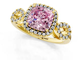 Yellow gold Fancy Pink Cushion Cut Cut Halo Diamond Infinity Band with Four-Prong Setting_1