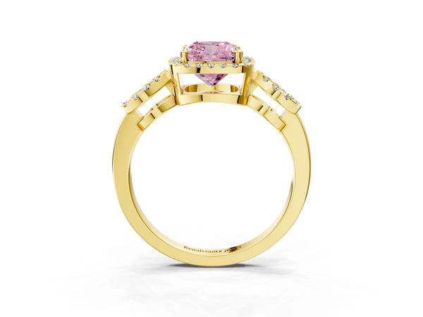 Yellow Gold Cushion Cut Pave Infinity Halo Engagement Ring Setting for Fancy Pink Center