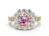 Yellow gold Fancy Pink Cushion Cut Cut Halo Diamond Pavé Engagement Ring with Milgrain Detailing