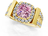 Yellow gold Fancy Pink Cushion Cut Cut Halo Split Shank Prong Set Ring_1