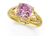 Yellow gold Fancy Pink Cushion Cut Cut Milgrain Pave Diamond Engagement Ring with Four-Prong Setting_16
